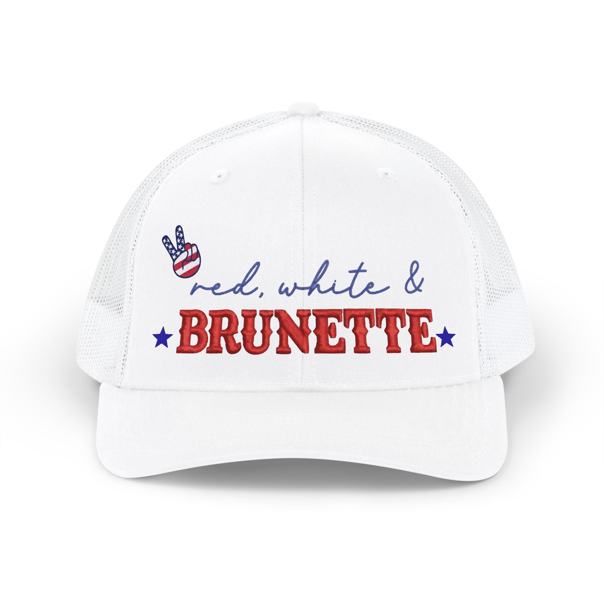 Red White & Brunette Snapback Trucker Cap